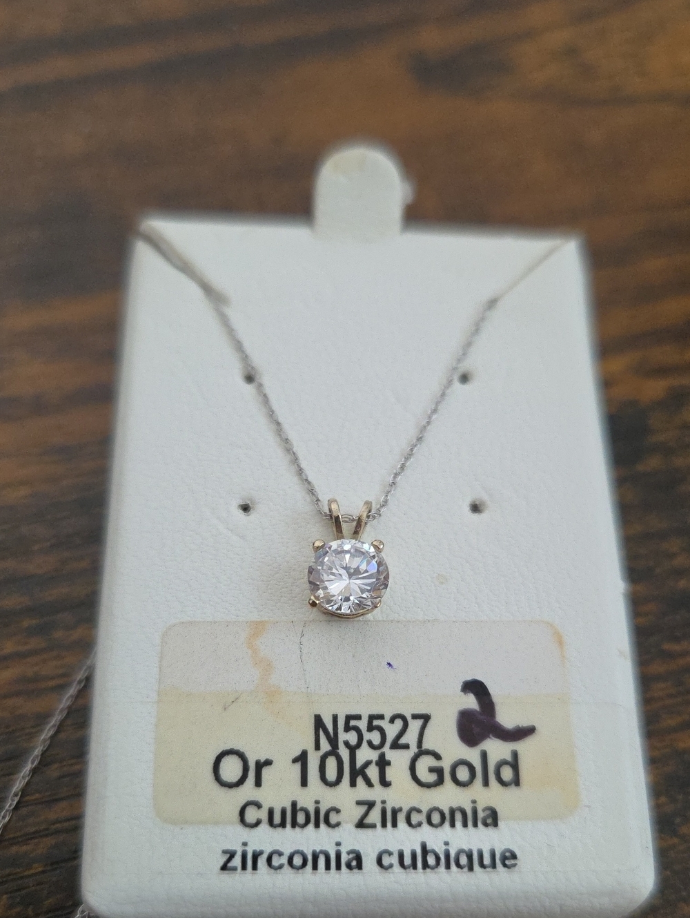 10kt Gold Cubic Zirconia Solitaire Pendant Necklace - White